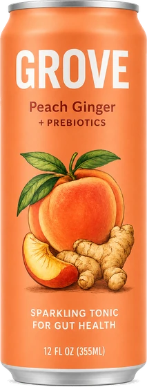 A GROVE Peach Ginger can.